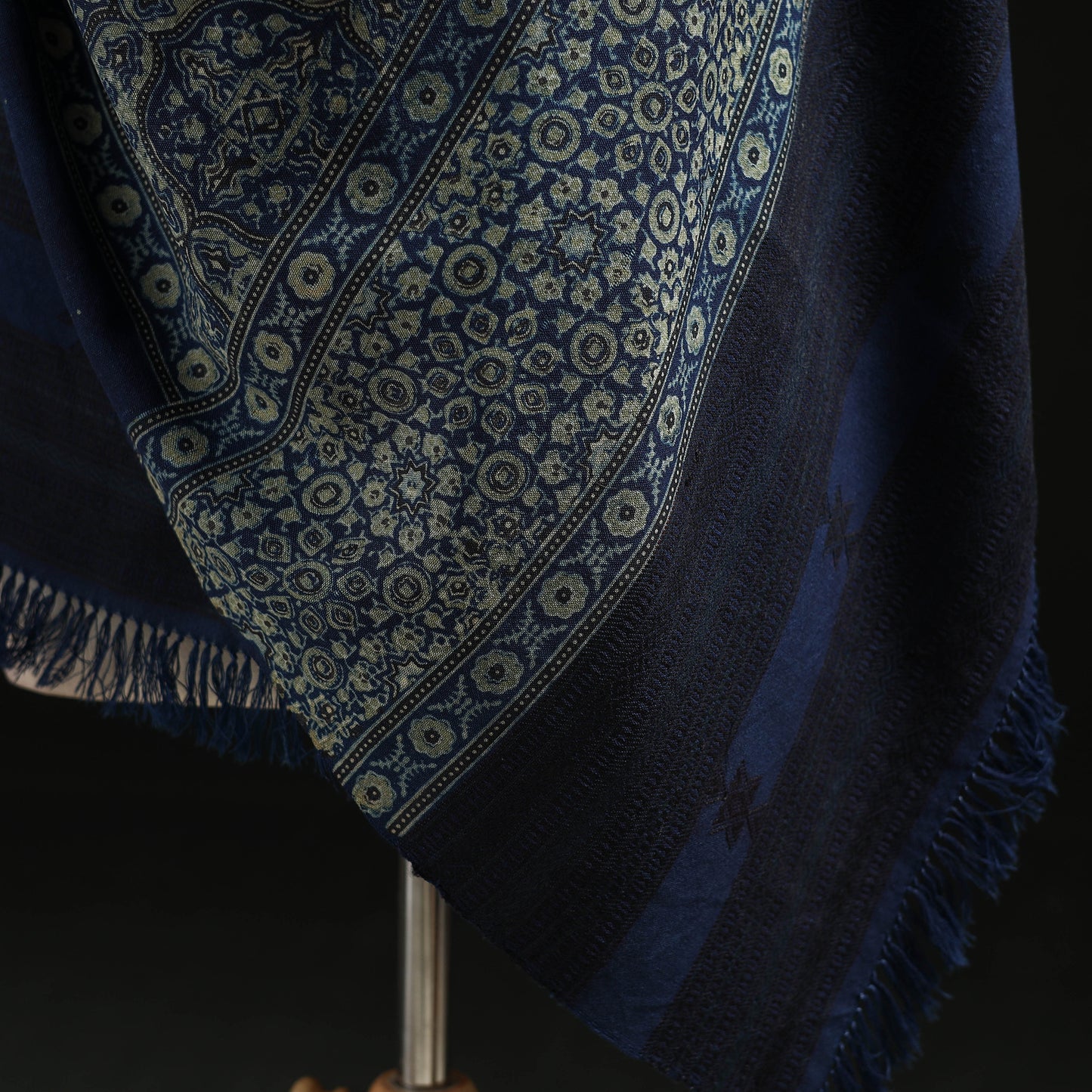 Kutch Handwoven Ajrakh Hand Block Print Merino Wool Shawl  64