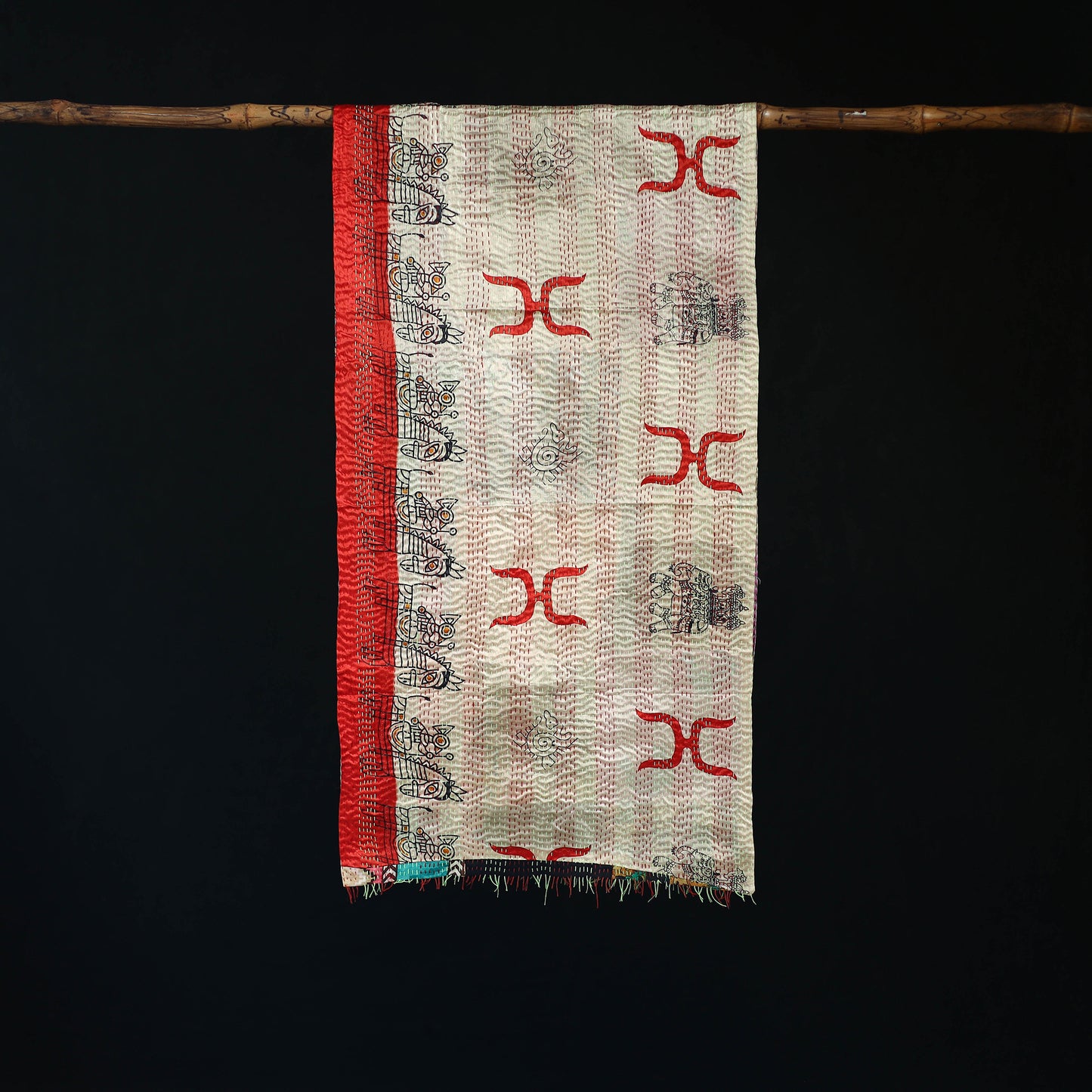 Bengal Kantha Handwork Patchwork Reversible Silk Stole 332