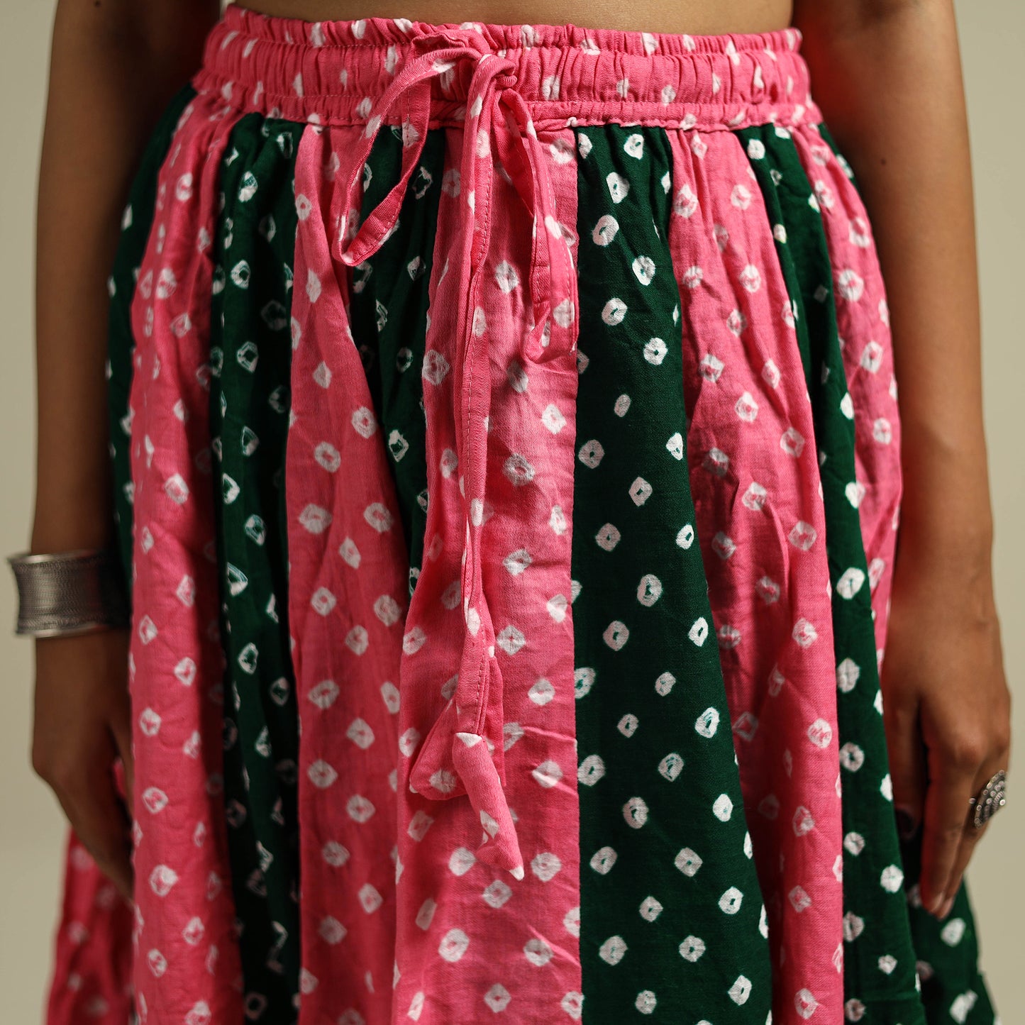 Multicolor - Bandhani Tie-Dye 24 Kali Patchwork Cotton Long Skirt 11