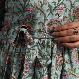 Buy Blue Tiered Cotton Block Print Sanganeri Dress