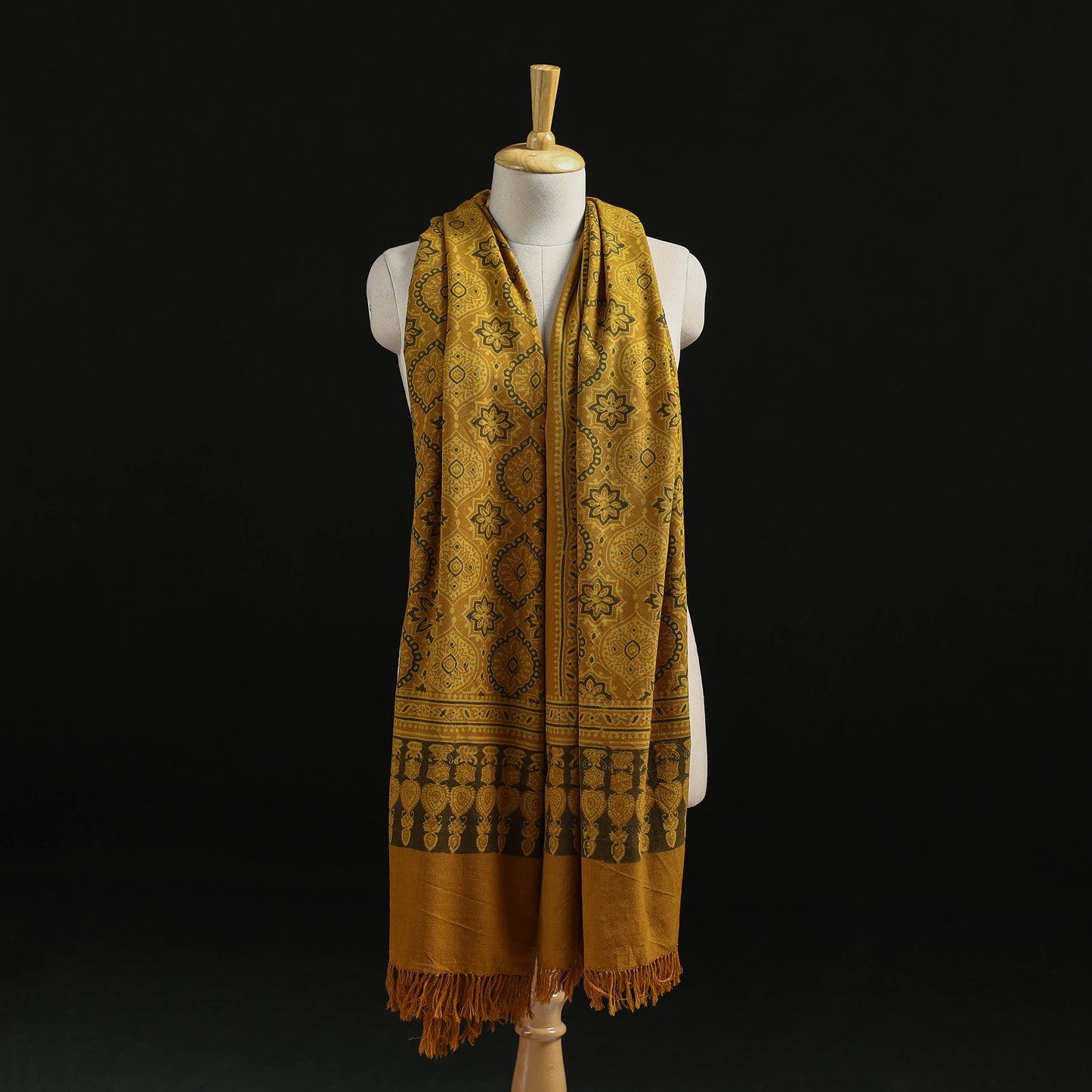 Kutch Handwoven Ajrakh Hand Block Print Merino Wool Shawl  65