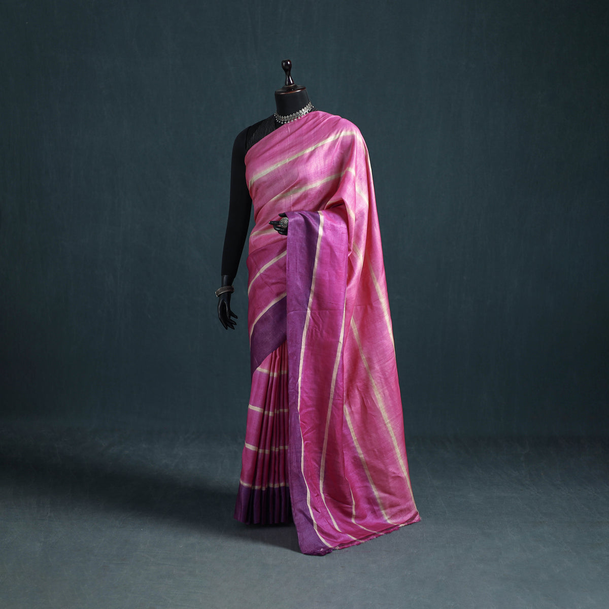 Tussar Silk Pure Handloom Saree in Bengal Hand Block Prints 03