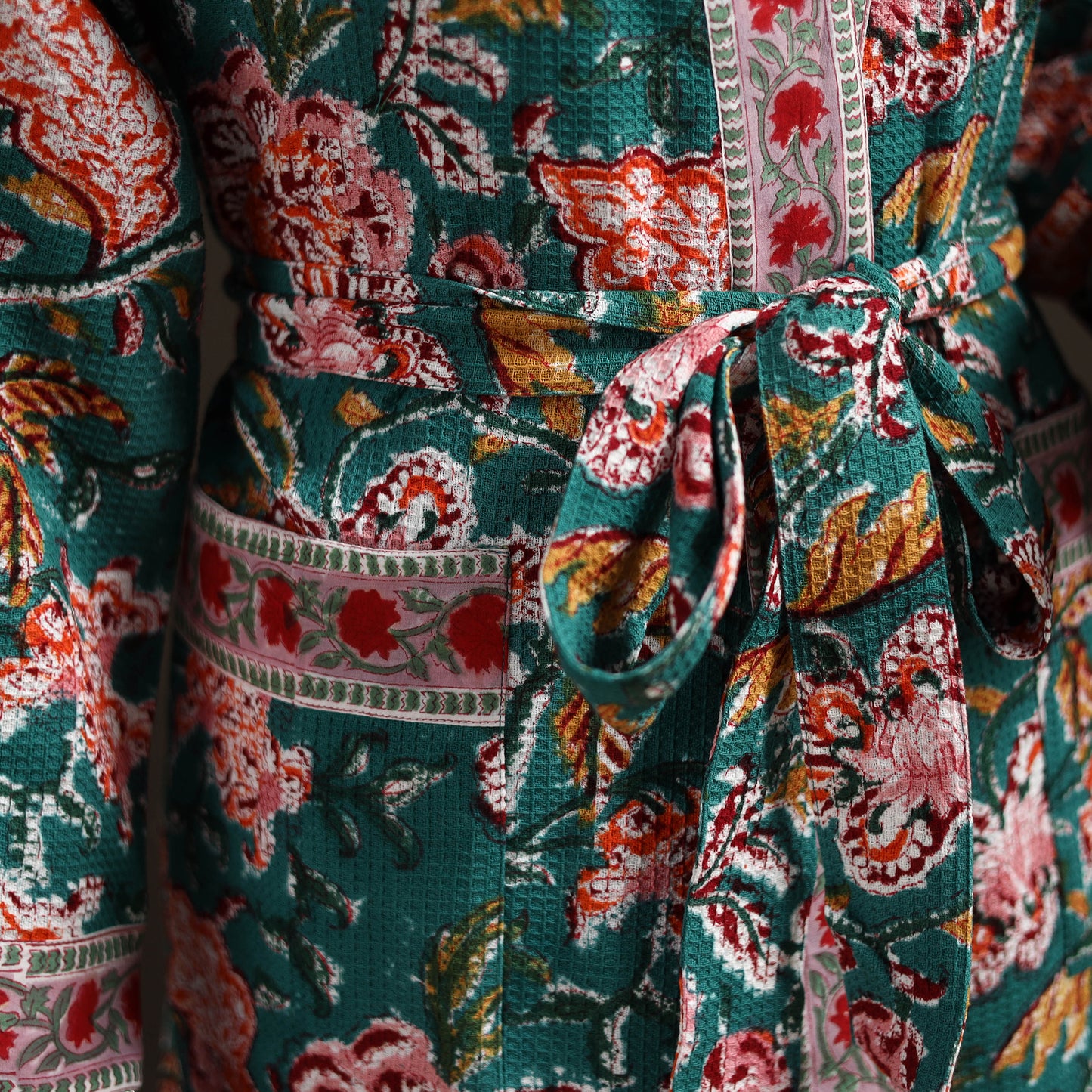 Sanganeri Hand Block Print Waffle Weave Cotton Bath Robe 20