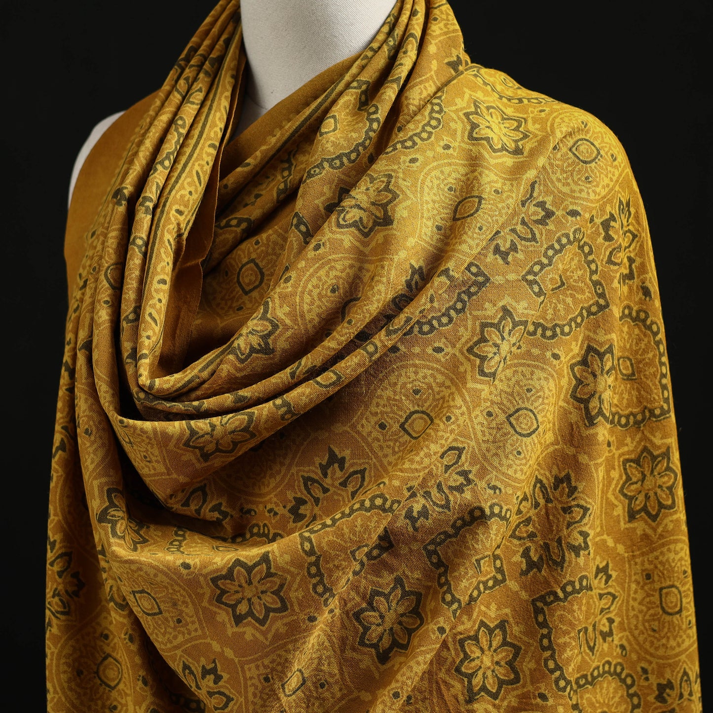 Kutch Handwoven Ajrakh Hand Block Print Merino Wool Shawl  65