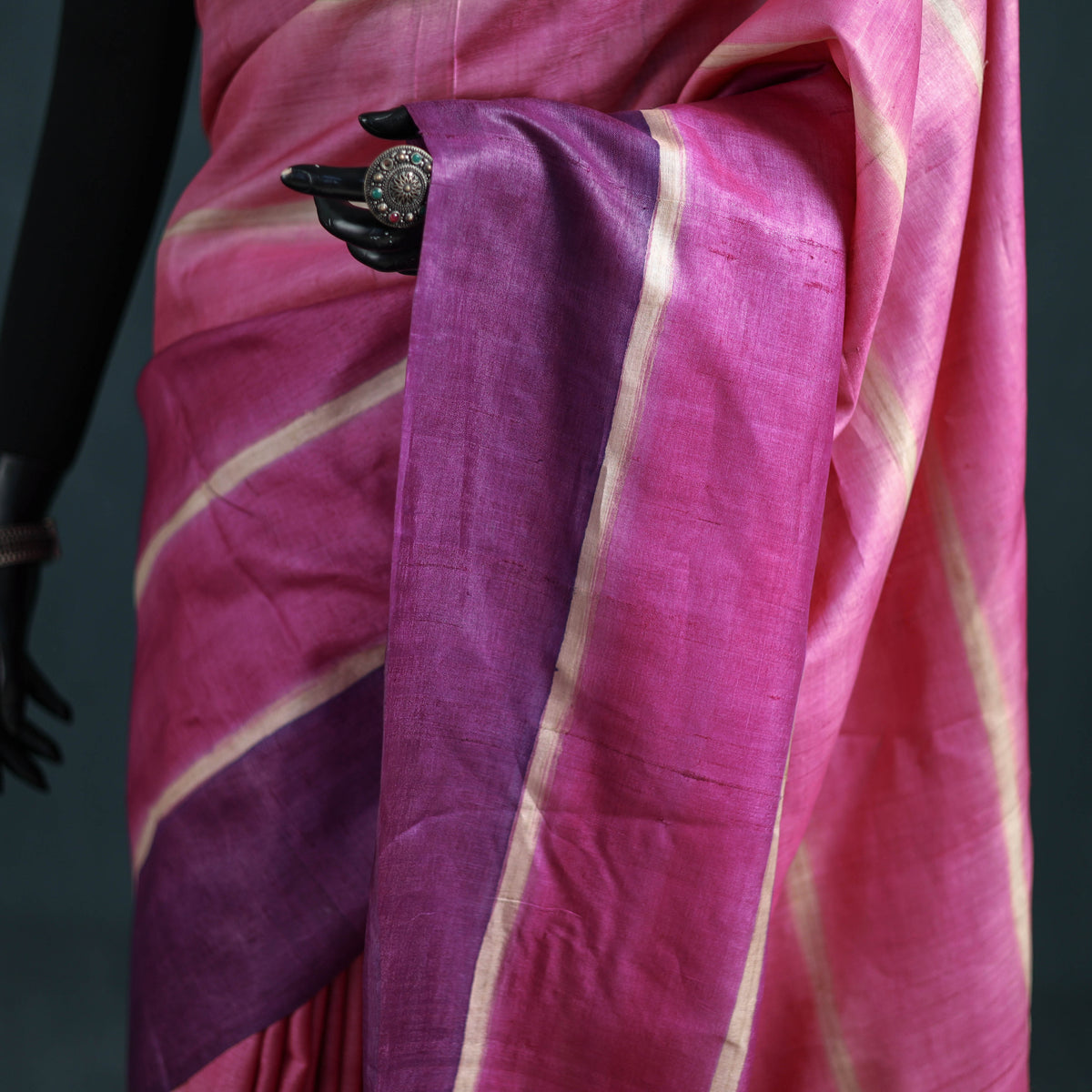 Tussar Silk Pure Handloom Saree in Bengal Hand Block Prints 03
