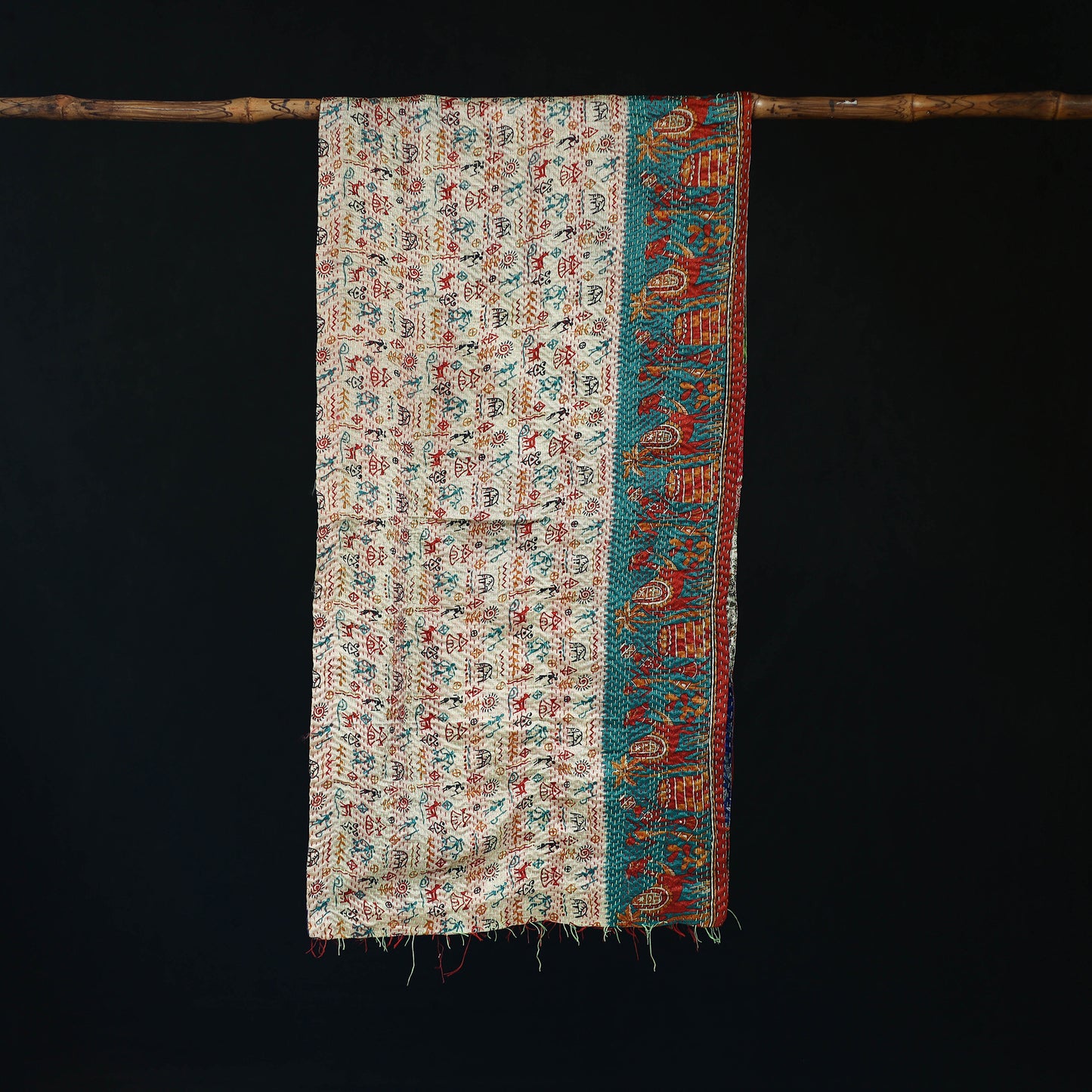 Bengal Kantha Handwork Patchwork Reversible Silk Stole 331