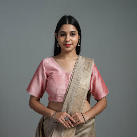 Peach - Gota Patti Slub Silk Plain Blouse 06