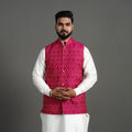 Buy Pink Silk Cotton Handwoven Pochampally Ikat Nehru Jacket