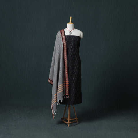 Pochampally Ikat Cotton Unstitched Dress Material: Kurta & Dupatta with Jewellery 05