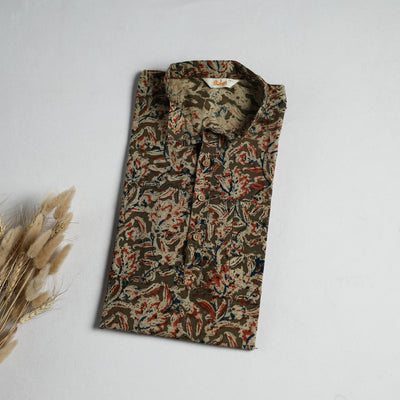 Hand Block Print Natural Dyed Cotton Short Kalamkari Kurta for Men 01