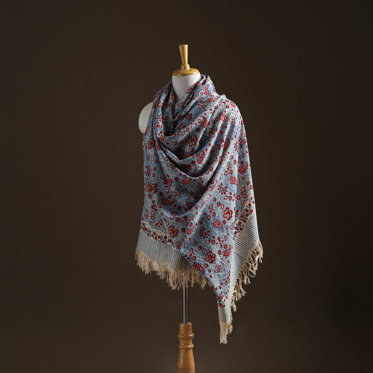 Floral Sanganeri Print Pure Merino Wool Handwoven Shawl 49