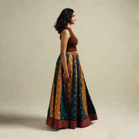 Multicolor - Bandhani Tie-Dye 24 Kali Patchwork Cotton Long Skirt 12