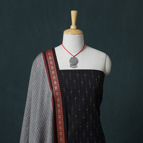 Pochampally Ikat Cotton Unstitched Dress Material: Kurta & Dupatta with Jewellery 05