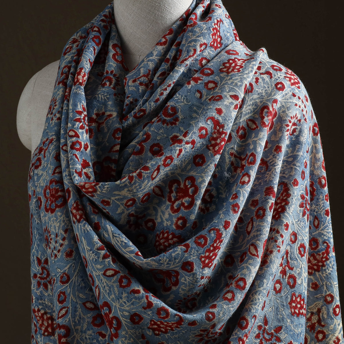 Floral Sanganeri Print Pure Merino Wool Handwoven Shawl 49