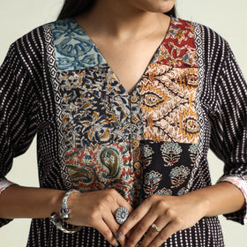 Buy Block Print Cotton Patchwork A-Line Bagh Kurta For Women