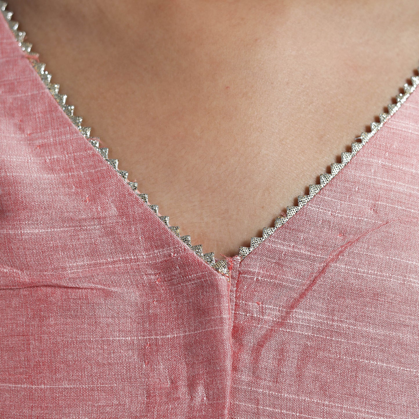 Peach - Gota Patti Slub Silk Plain Blouse 06