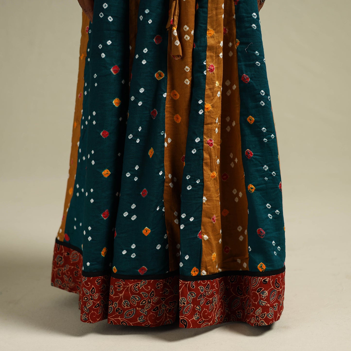 Multicolor - Bandhani Tie-Dye 24 Kali Patchwork Cotton Long Skirt 12