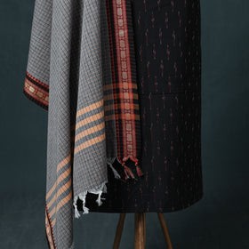 Pochampally Ikat Cotton Unstitched Dress Material: Kurta & Dupatta with Jewellery 05