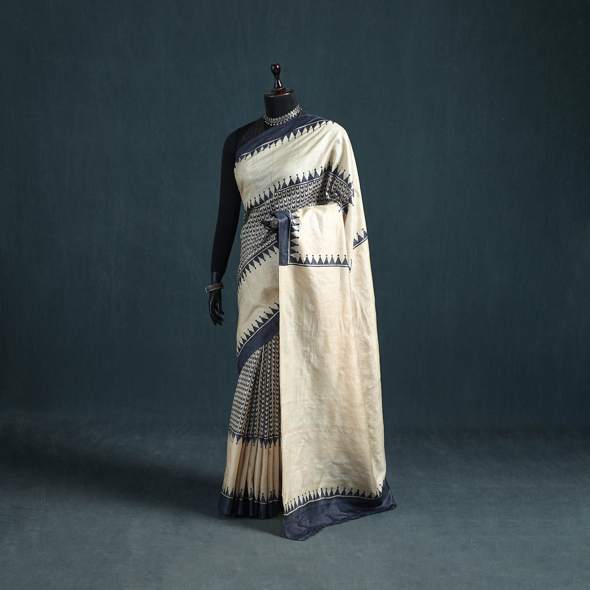 Tussar Silk Pure Handloom Saree in Bengal Hand Block Prints 04