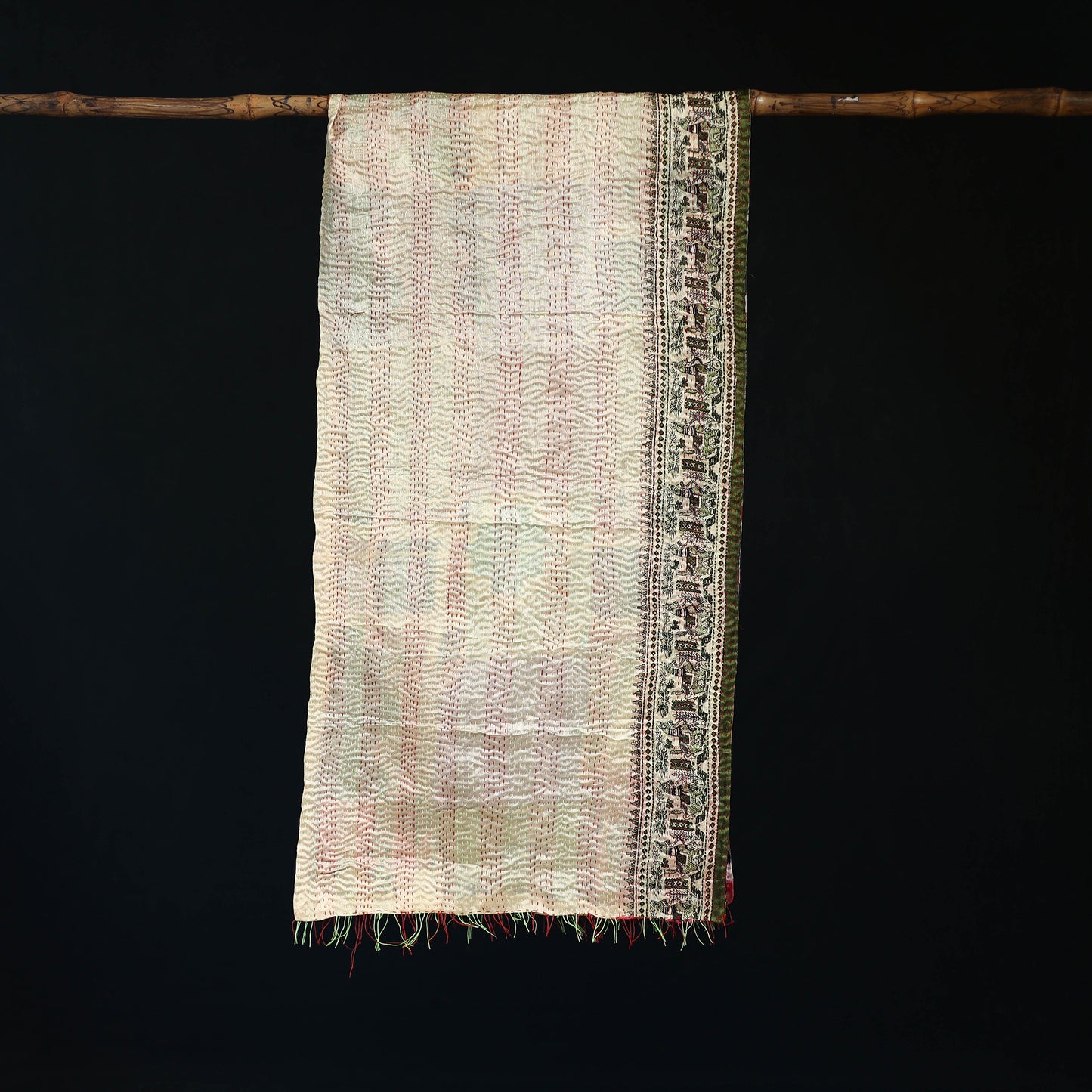 Bengal Kantha Handwork Patchwork Reversible Silk Stole 328