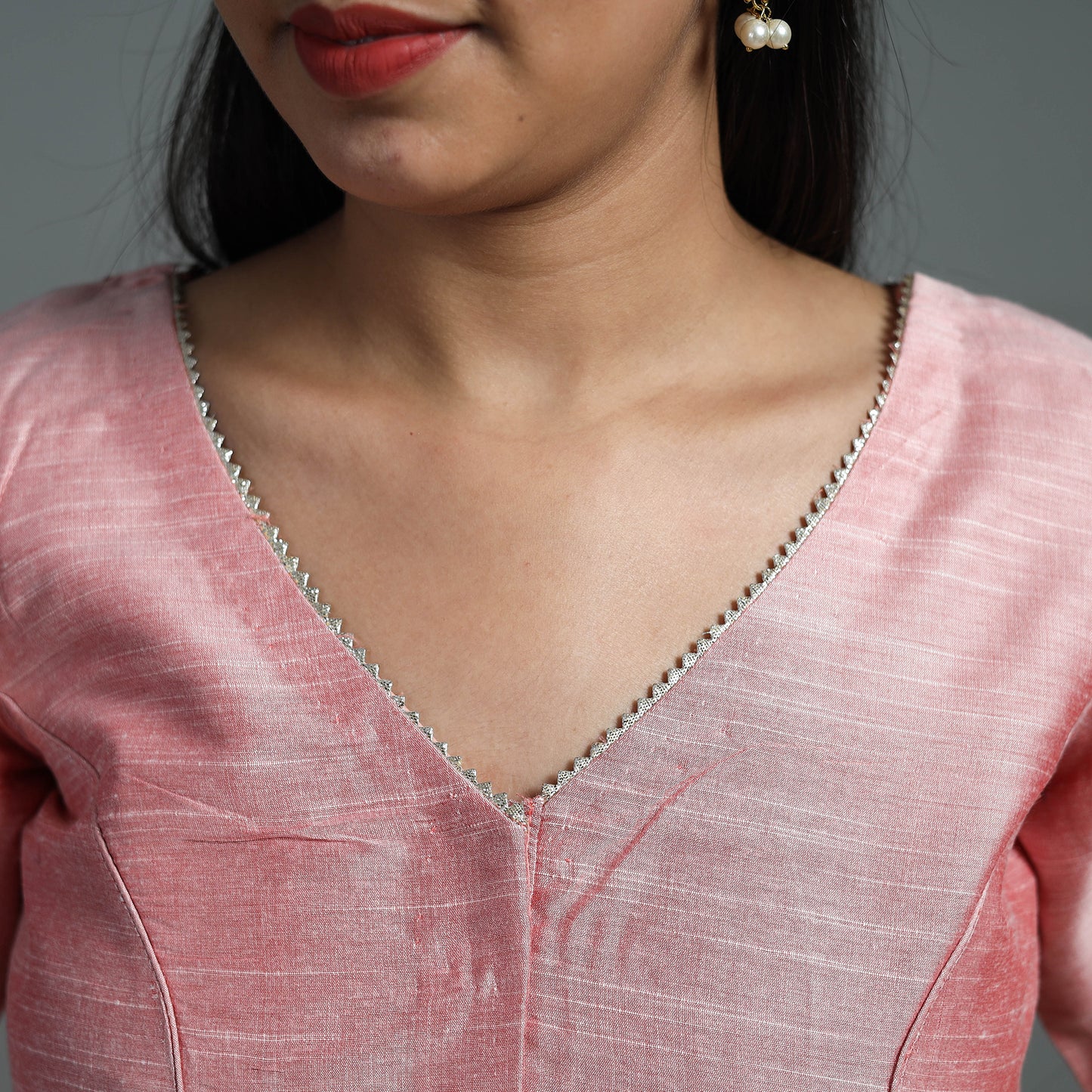 Peach - Gota Patti Slub Silk Plain Blouse 06