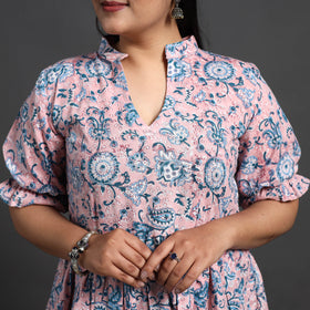 Buy Pink Tiered Cotton Block Print Sanganeri Dress