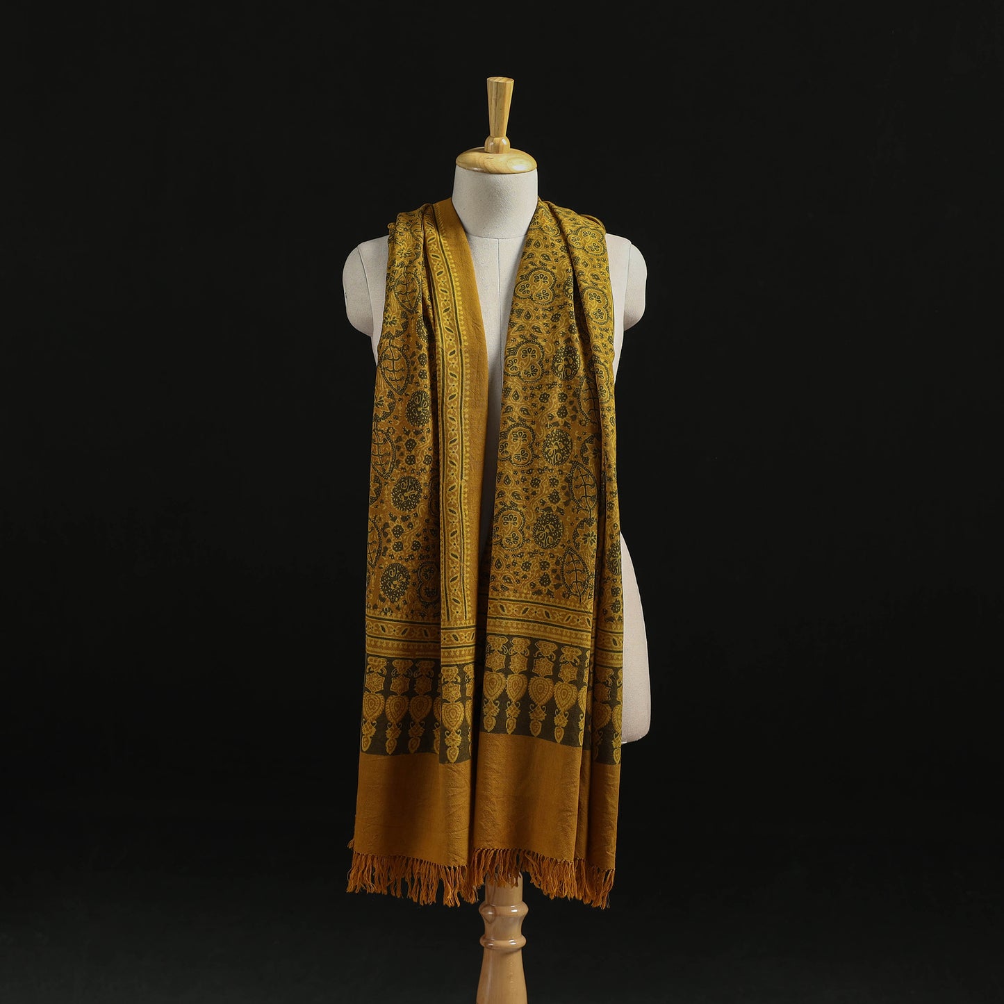 Kutch Handwoven Ajrakh Hand Block Print Merino Wool Shawl  66