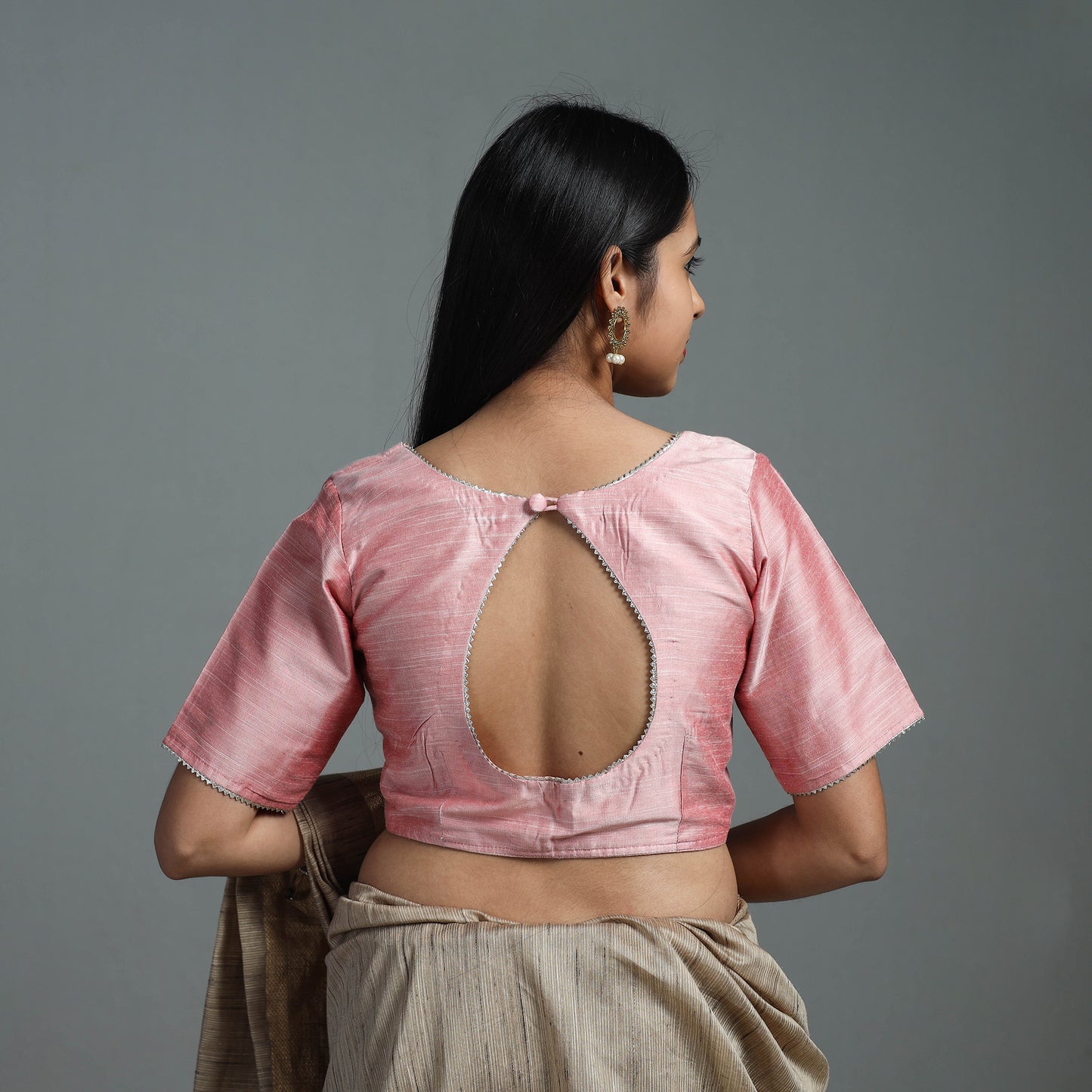 Peach - Gota Patti Slub Silk Plain Blouse 06