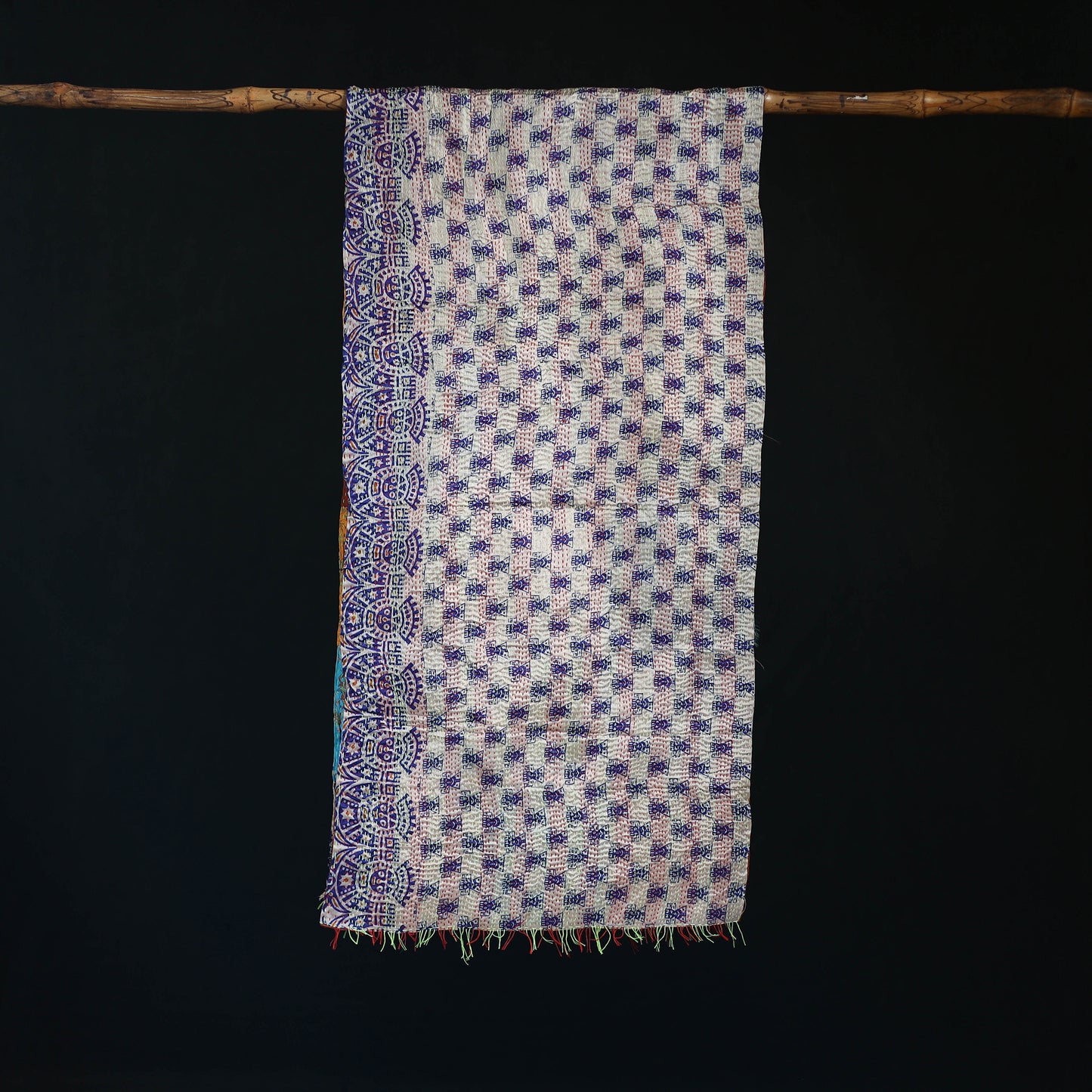 Bengal Kantha Handwork Patchwork Reversible Silk Stole 327
