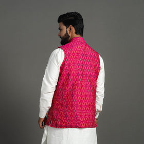 Buy Pink Silk Cotton Handwoven Pochampally Ikat Nehru Jacket