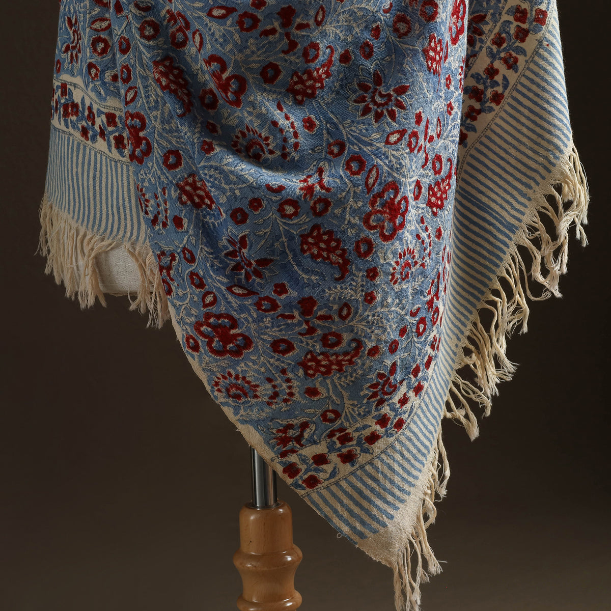 Floral Sanganeri Print Pure Merino Wool Handwoven Shawl 49