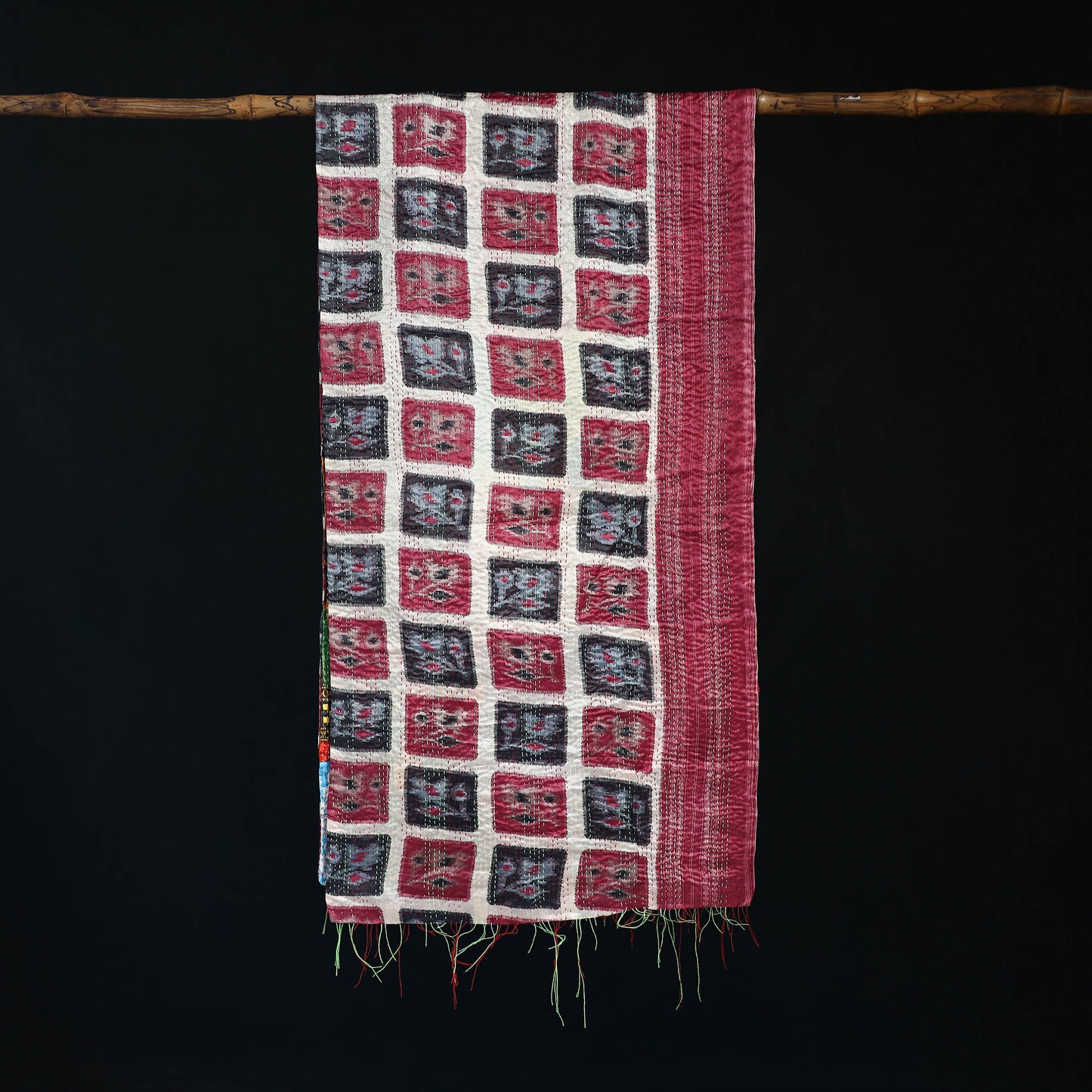 Bengal Kantha Handwork Patchwork Reversible Silk Stole 326