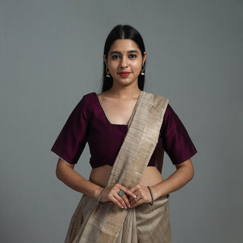 Wine Purple Gota Patti Slub Silk Plain Blouse Online
