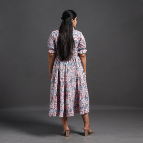 Buy Pink Tiered Cotton Block Print Sanganeri Dress