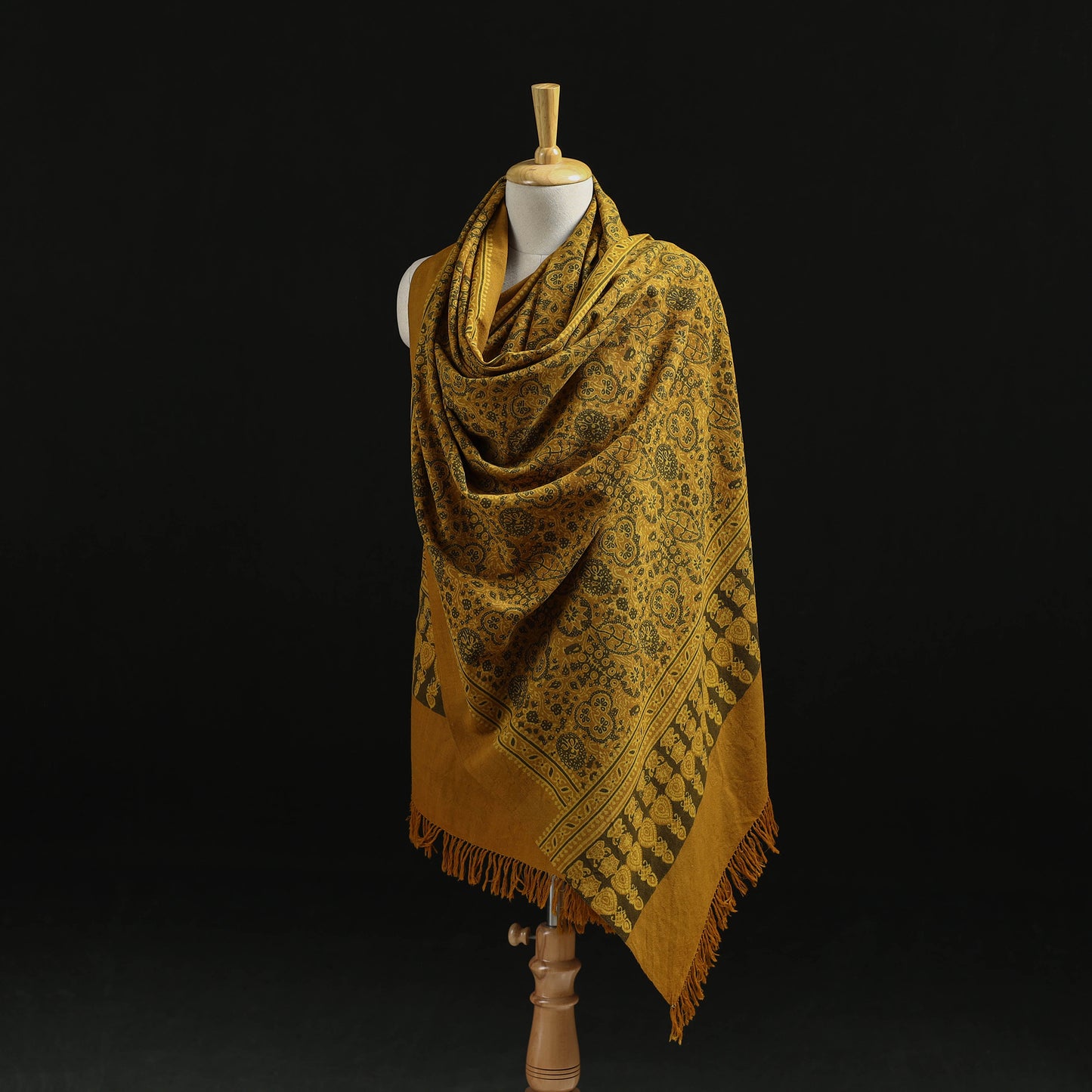 Kutch Handwoven Ajrakh Hand Block Print Merino Wool Shawl  66
