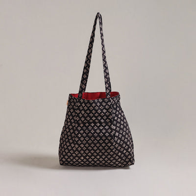 Black - Eco-Friendly Handmade Cotton Jhola Tote Bag 12