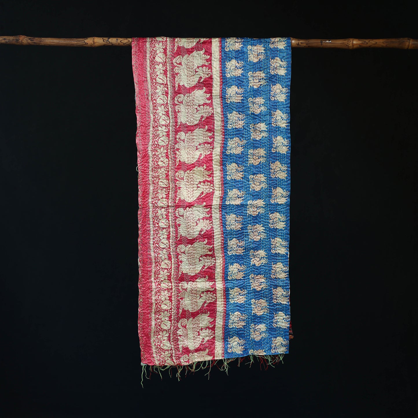Bengal Kantha Handwork Patchwork Reversible Silk Stole 325