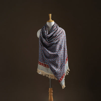 Floral Sanganeri Print Pure Merino Wool Handwoven Shawl 50