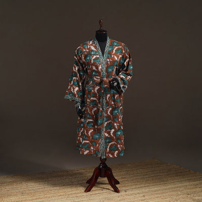 Sanganeri Hand Block Print Waffle Weave Cotton Bath Robe 22
