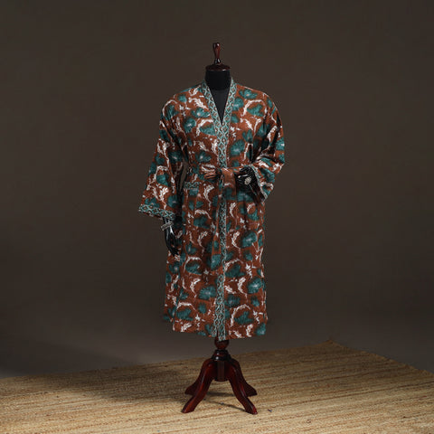 Sanganeri Hand Block Print Waffle Weave Cotton Bath Robe 22