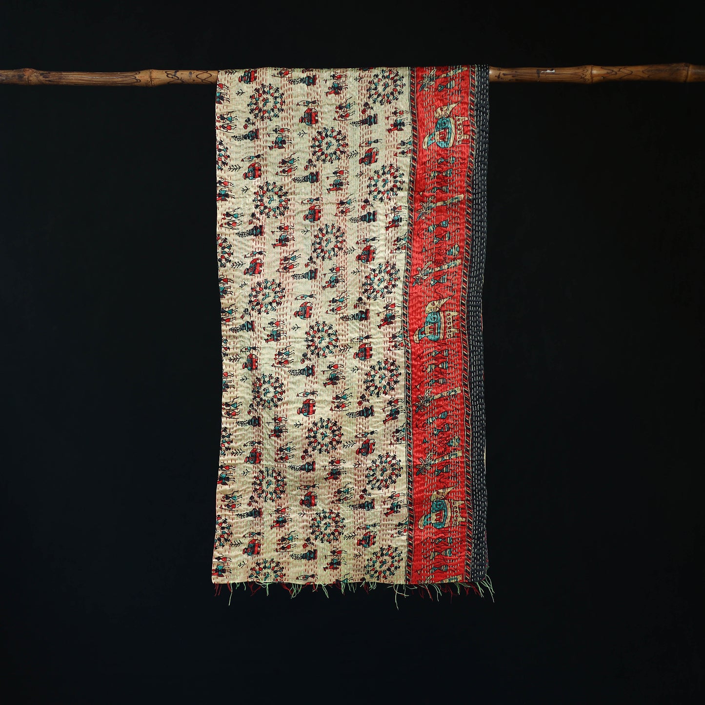 Bengal Kantha Handwork Patchwork Reversible Silk Stole 324