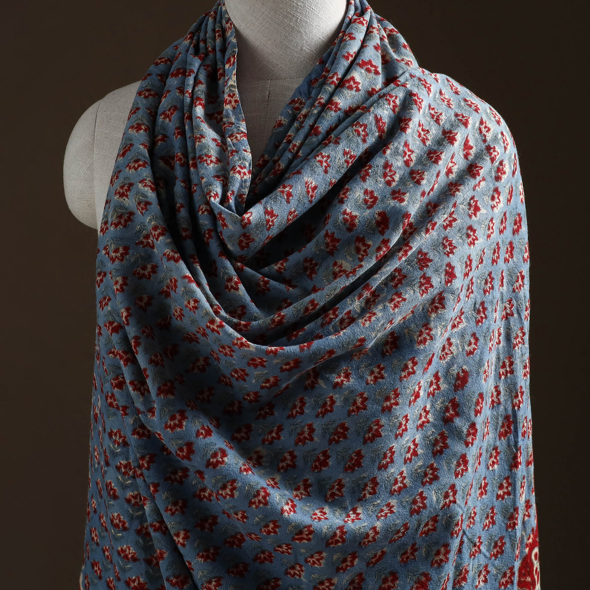 Floral Sanganeri Print Pure Merino Wool Handwoven Shawl 50