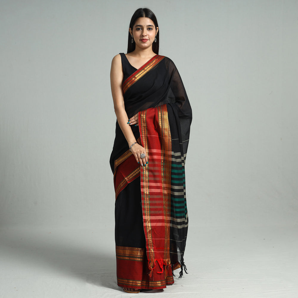 Black - Traditional Narayanpet Mercerised Cotton Saree with Zari Border 79