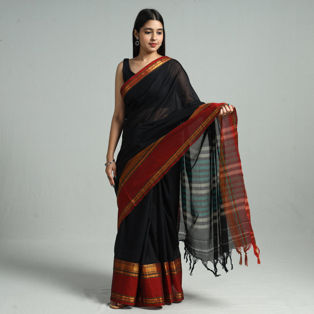 Black - Traditional Narayanpet Mercerised Cotton Saree with Zari Border 79