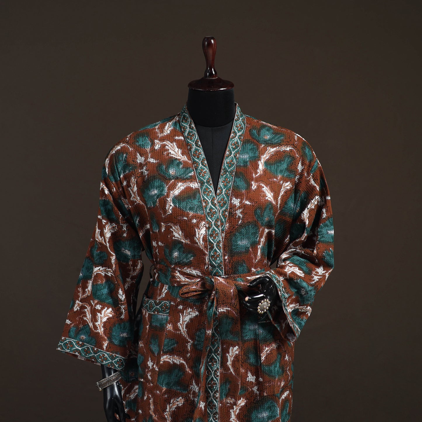 Sanganeri Hand Block Print Waffle Weave Cotton Bath Robe 22