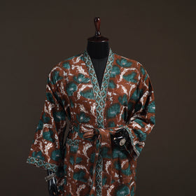 Sanganeri Hand Block Print Waffle Weave Cotton Bath Robe 22
