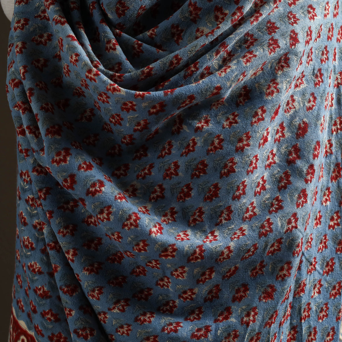 Floral Sanganeri Print Pure Merino Wool Handwoven Shawl 50