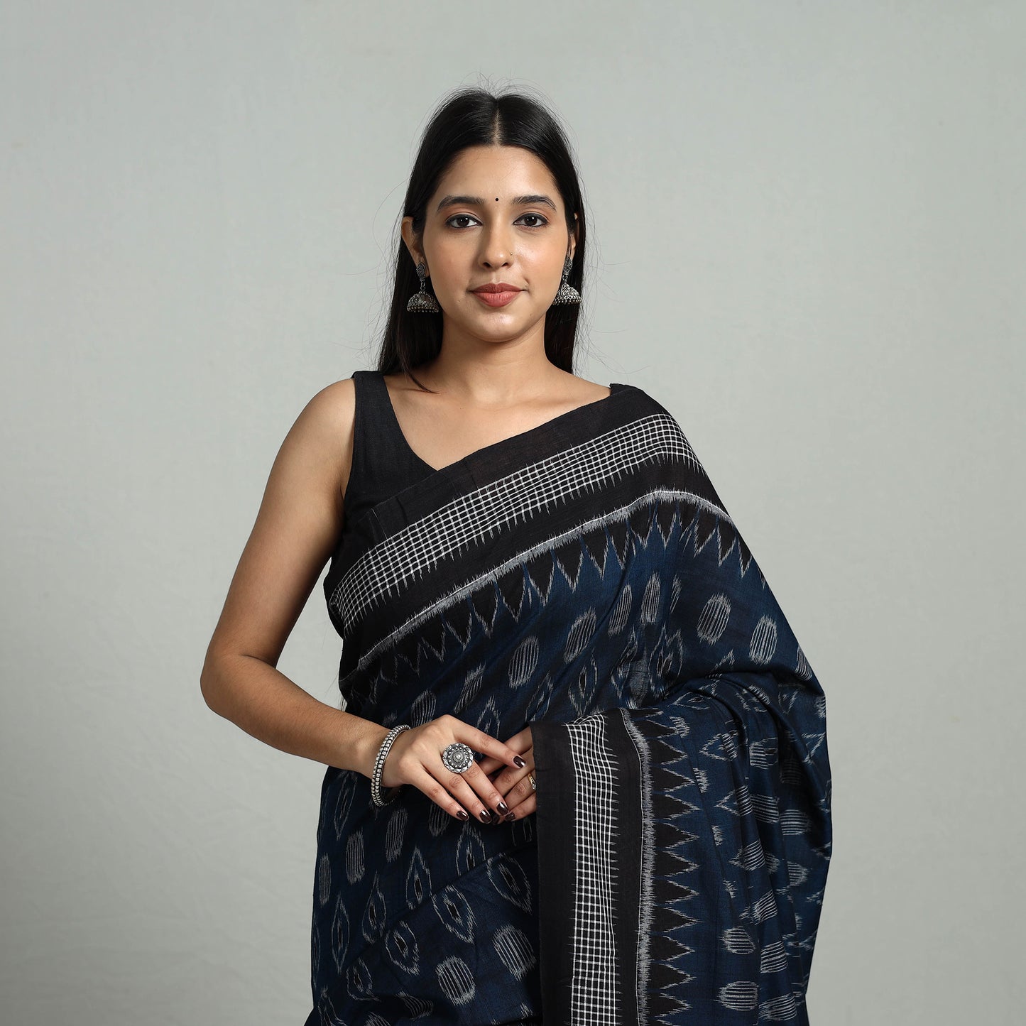 Blue - Ikat Weave Handloom Cotton Sambalpuri Saree 34