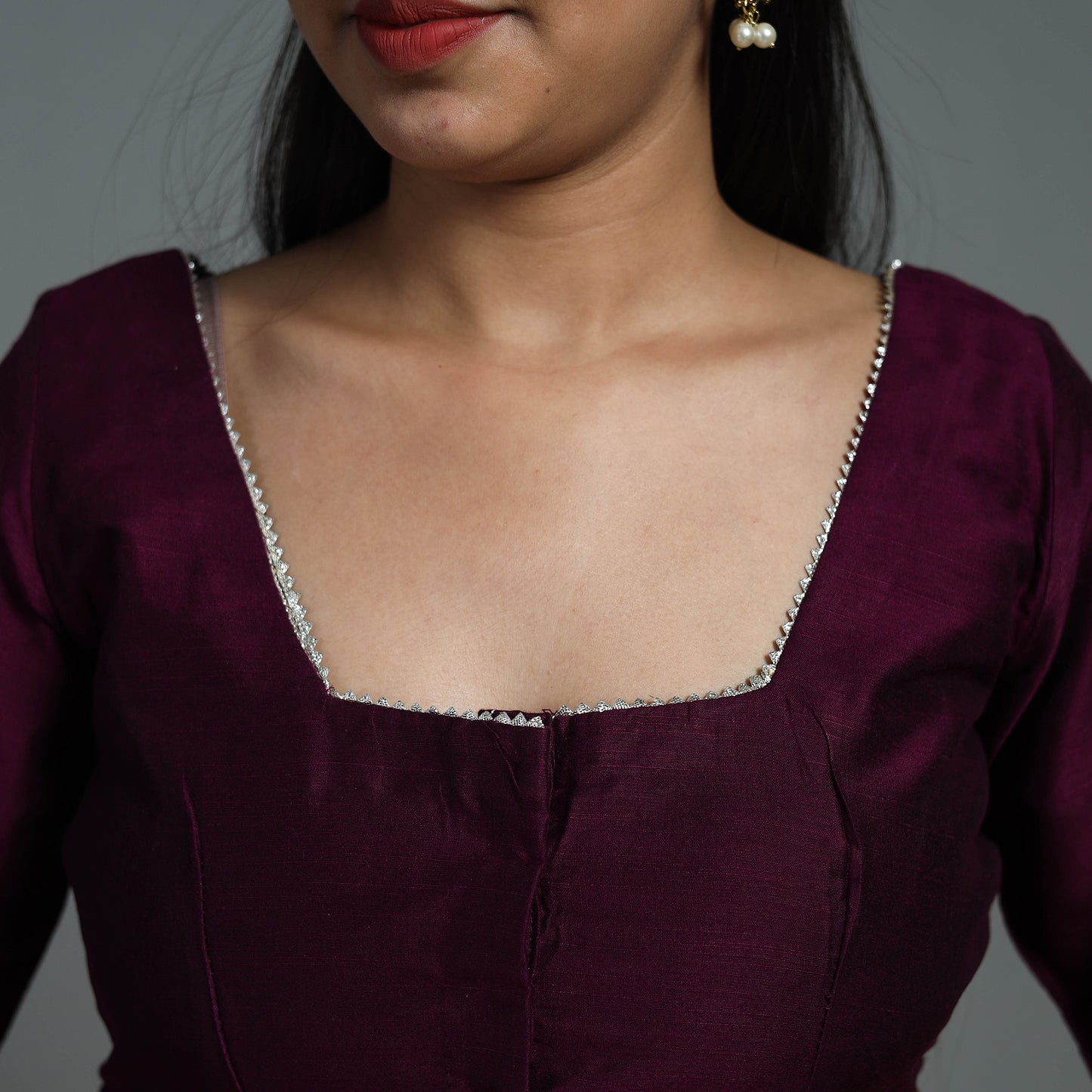 Wine Purple Gota Patti Slub Silk Plain Blouse Online
