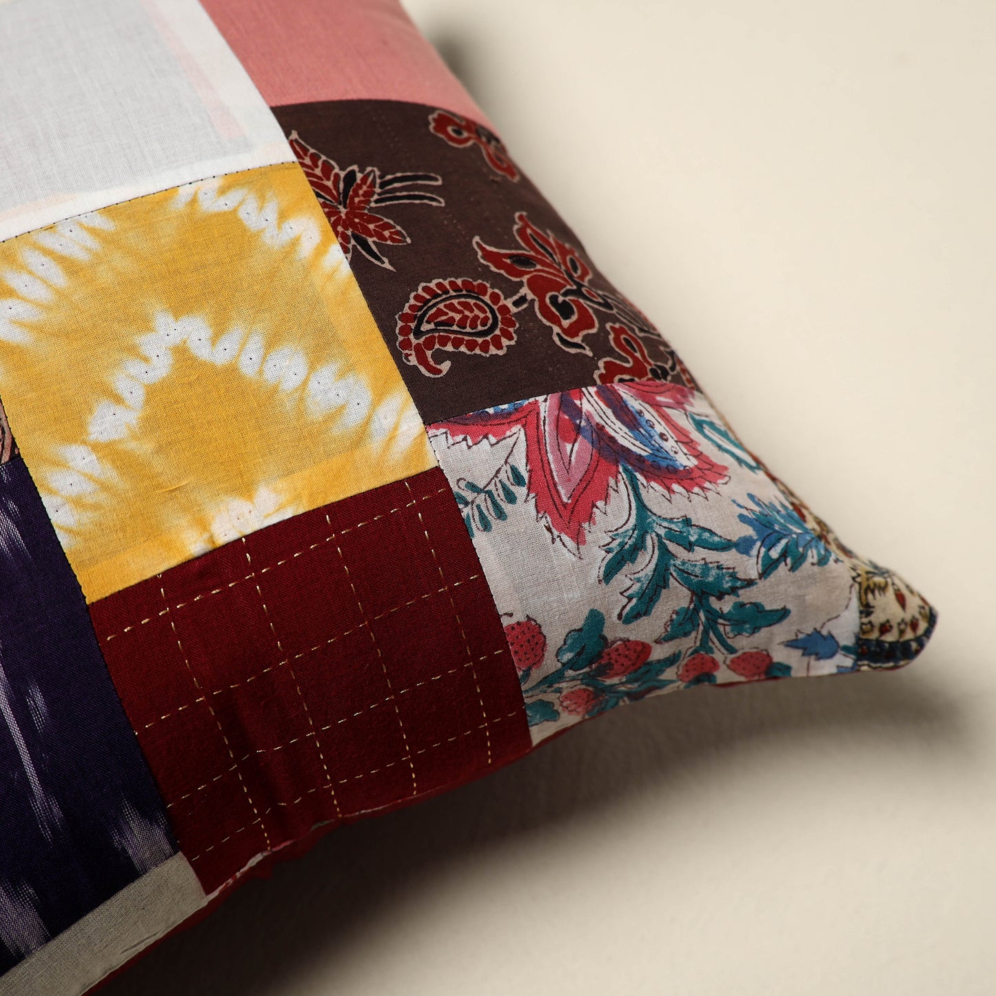 Multicolor - handcrafted cotton patchwork cushion cover 57